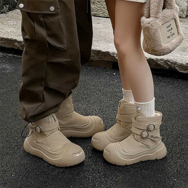 

Warm Fleece Lined Thickened Men's Snow Boots Autumn Winter New Style Couple's Cotton Boots Short Tube Rubber Bottom Shoes