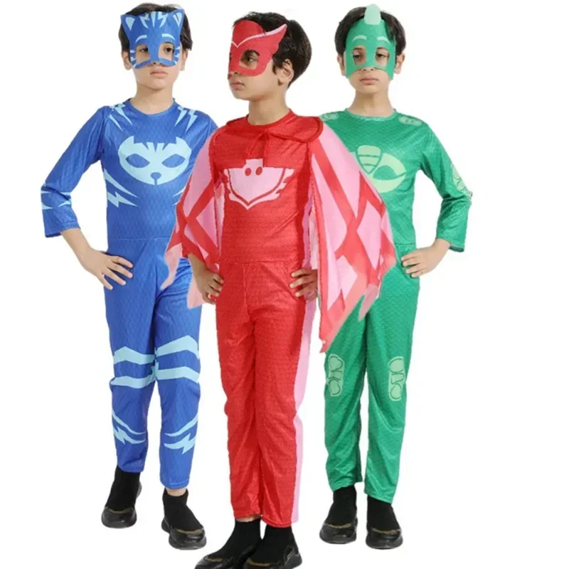 Anime Hero Cosplay Costume com Máscara para Crianças, Pijama Azul, Lagarto Verde, Gato, Cão, Cão, Dia das Bruxas, Festa de Aniversário, Presente