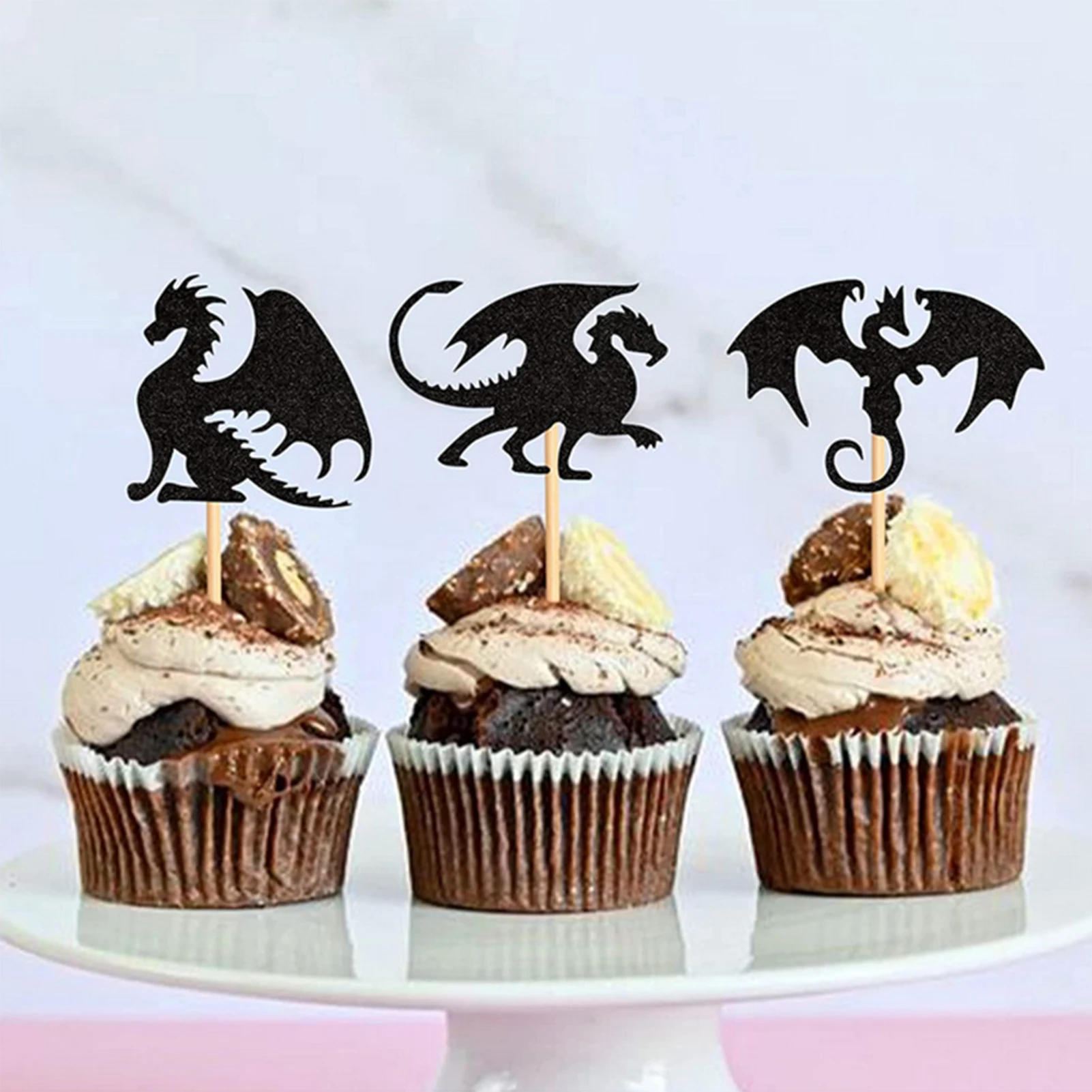 Dragon Cake Toppers 24 Pcs Dragon Cupcake Toppers DIY Set Birthday Party Decorations For Dragon Birthday Fantasy Party Supplies