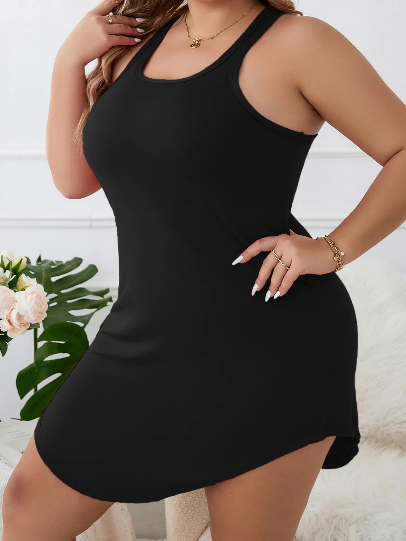 

Women Plus Size Black Sleeveless Loose Comfortable Nightgown, Cool Breathable Daily Home Loungewear