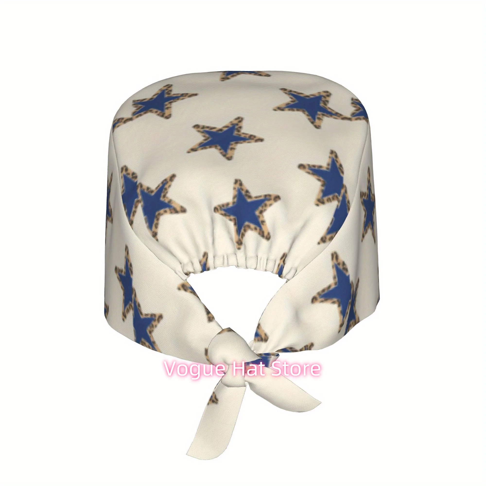 1pc Star Unisex Trendy Printed Work Cap - Lightweight Adjustable Skull Cap with Tie-Back for Nurses, Dustproof Chef & Cooking Ha
