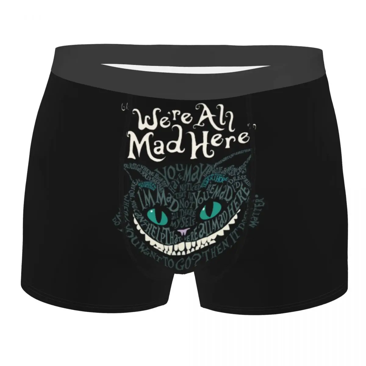 Custom Cheshire Cat Underwear Men Printed Alice We're All Mad Here Wonderland Boxer Briefs Shorts Panties Breathable Underpants