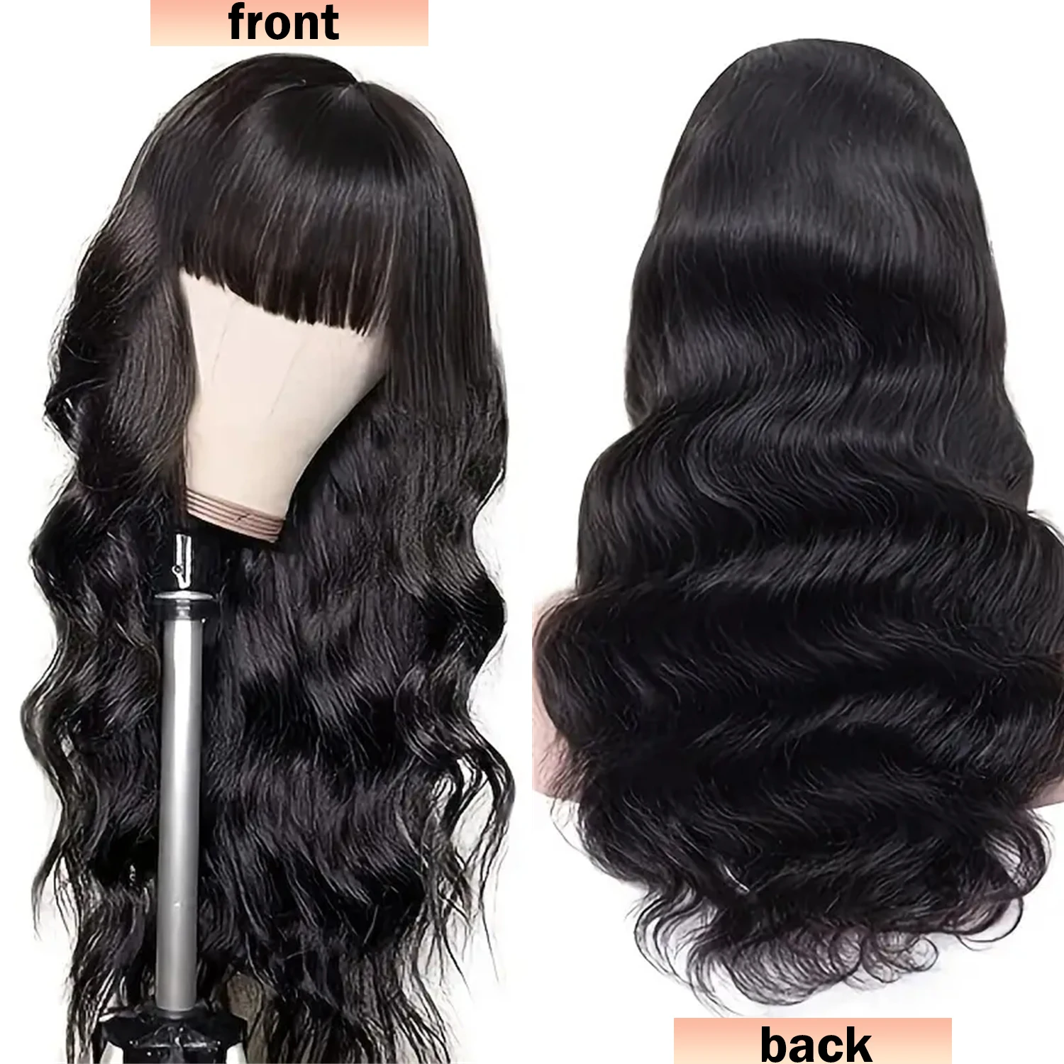 Parrucca fatta a macchina dell'onda del corpo Capelli umani al 100% Densità del 180% con frangia Parrucche per capelli umani Remy brasiliani ondulati per le donne 22 pollici