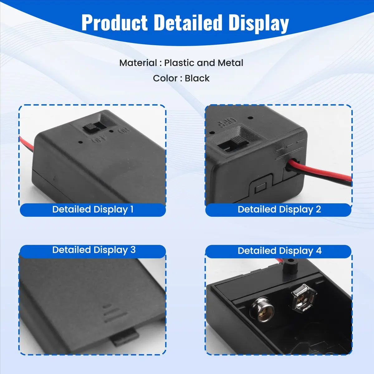 ABAN Black Plastic Storage Pair -9V Batteries Switch Battery Holder Case Box