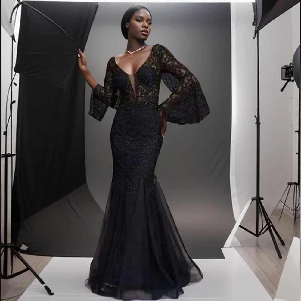 

Evening Dress New Sexy Slim Fit Fishtail Long Banquet Black Dress