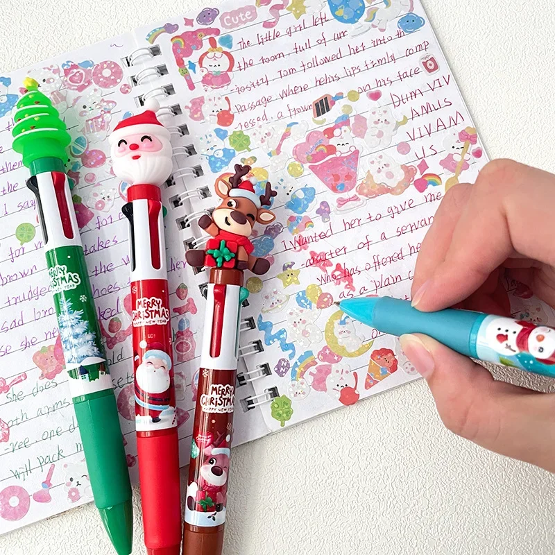 30Pcs/Lot Cute Kawaii Cartoon Christmas 4Color Ballpoint Pen Christmas Multicolor Graffiti Pens School Office Stationery Gifts