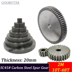 2M Spur Gear Flat Cylindrical, 10T 20T 30T 40T 50T 60T 68T Optional, SC45 Carbon Steel Precision Machined Gear, 20mm Thick