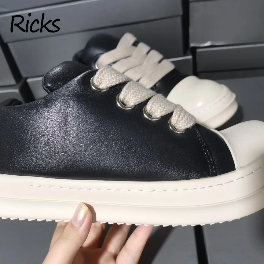 Rick Real Leather Man Woman Chubby Bread Boot Shoe Owens Chunky Heel Male Female Ankle Boot Round Toe Men Women Casual Shoe