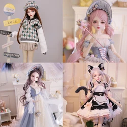 1/3 여아용 Bjd 인형 선물 풀 세트, 옷 교체 눈, DIY 수제 디자이너 메이크업 페이스 SD 고급 인형, 60cm