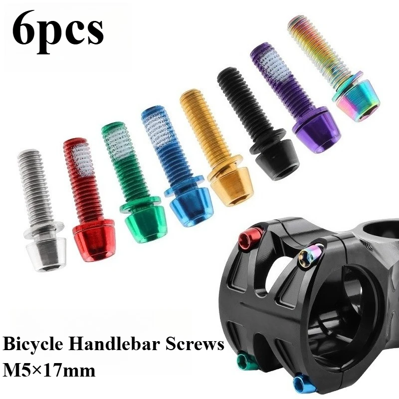 6PCS M5x17mm Stainless Steel Bike Stem Bolts with Washer, High Strength Handlebar Stem Riser Screws for MTB Road Gravel Bikes