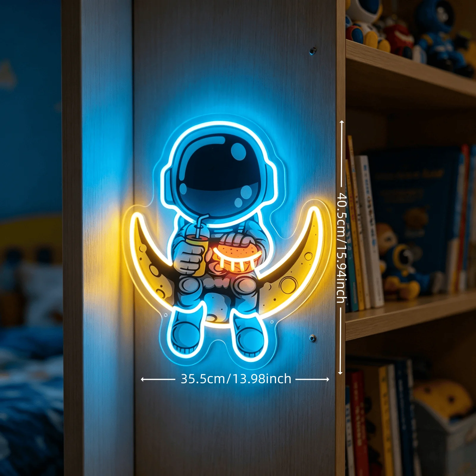 Astronaut Moon Neon Sign, Colorful LED Neon Light for Wall Decor, Space Themed Kids Bedroom Decor, USB Powered