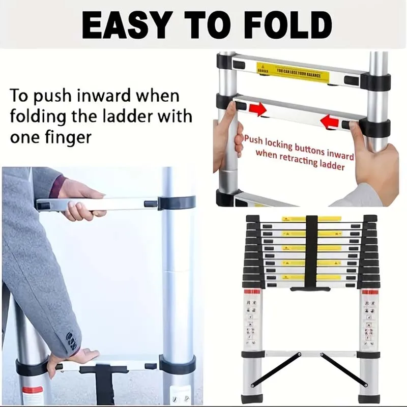 Multi-Size Telescoping Straight Ladder, 300 lbs Heavy Load Capacity, Reinforced Safety Lock & Anti-Slip Feet Design, Collapsible for Space Saving, Ideal for Indoor Renovation & Outdoor Projects