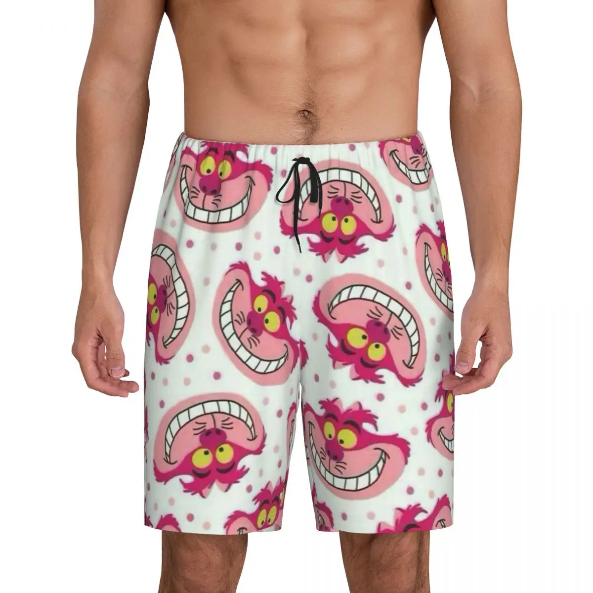 

Custom Alice In Wonderland Cheshire Cat Pajama Shorts Men's Sleepwear Lounge Bottom Stretch Sleep Short Pjs with Pockets