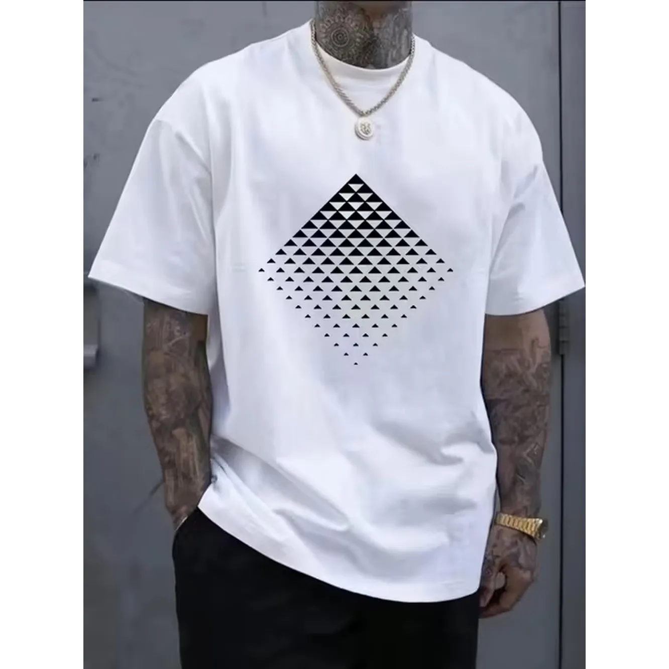 Geometric Pattern Printed T Shirt Fashionable Mens T Shirt Polyester Crew Neck Comfortable Casual Summer Essential Top Production And Shipping