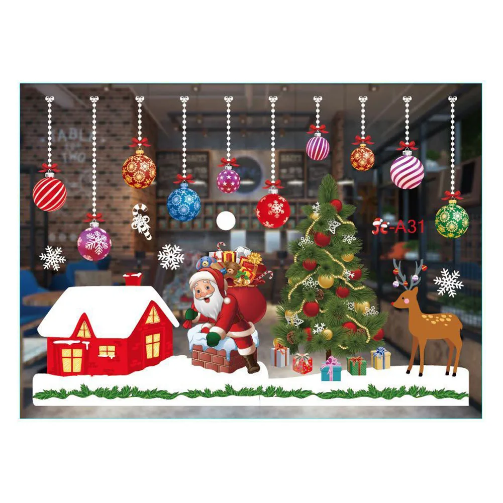 Christmas Casement Clings Sticker Showcase Sticker Glass Sticker Wall Decal Christmas for static Sticker Home for hotel Holiday