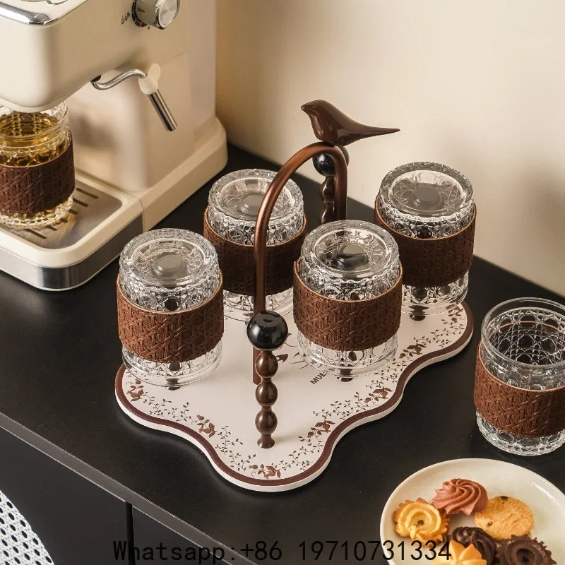 Rattan anti-scald glass cup, drinking tea cup, living room home heat-insulated high-temperature resistant cup set