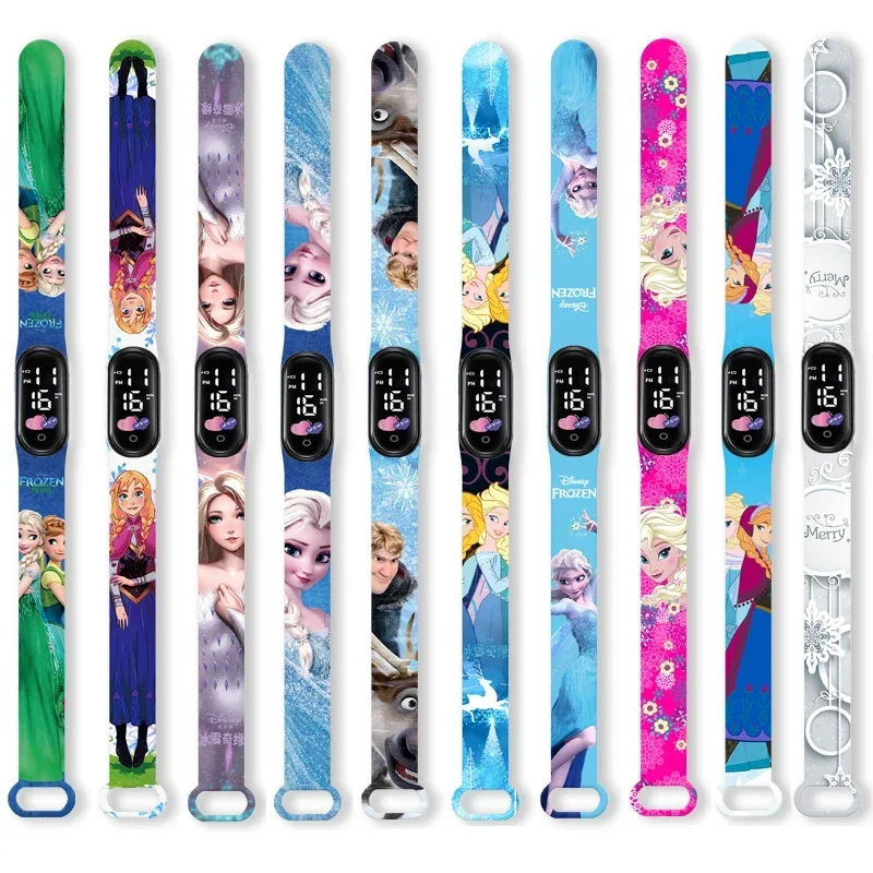 Disney Frozen Children's Digital Watch Cartoon Action Figure Anna Elsa LED Touch Waterproof Electronic Kids Birthday Gifts Watch