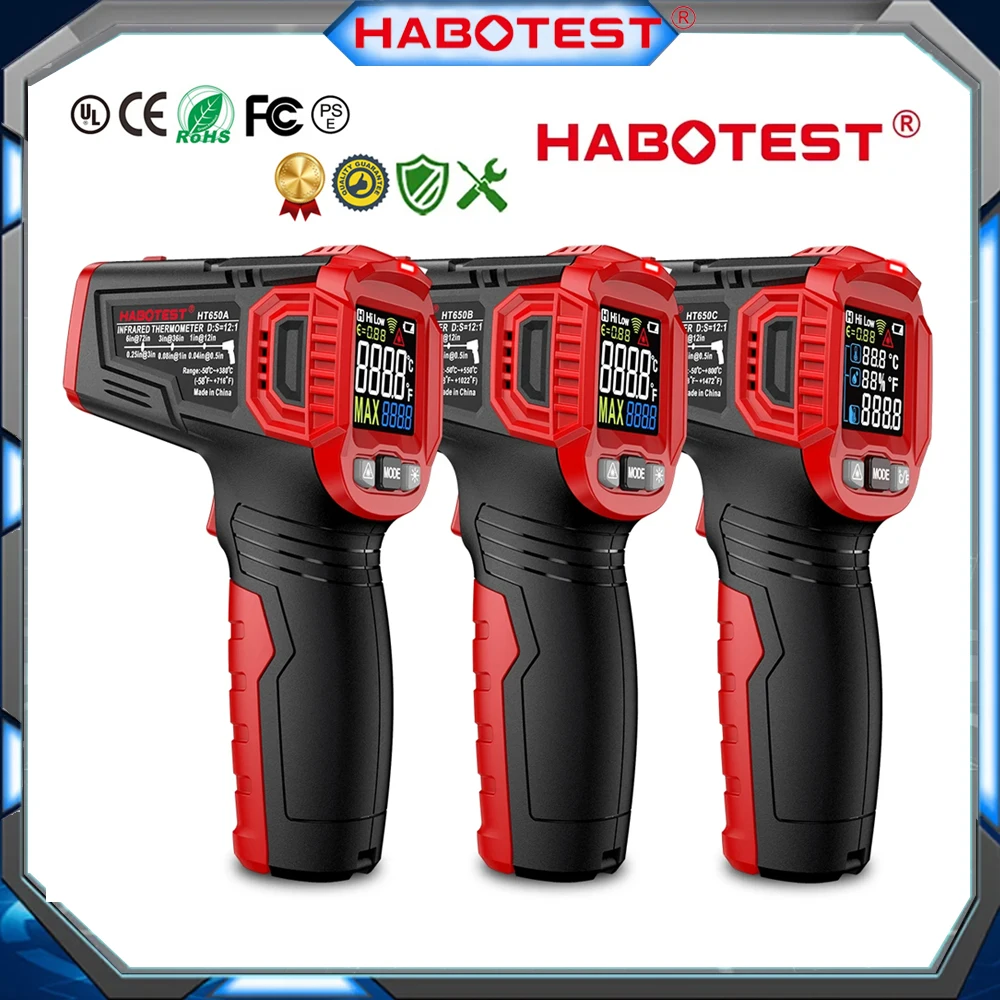 HABOTEST HT650 ميزان الحرارة بالأشعة تحت الحمراء عدم الاتصال مقياس الحرارة الأشعة تحت الحمراء الليزر درجة الحرارة بندقية ميزان الحرارة الرقمي المهنية