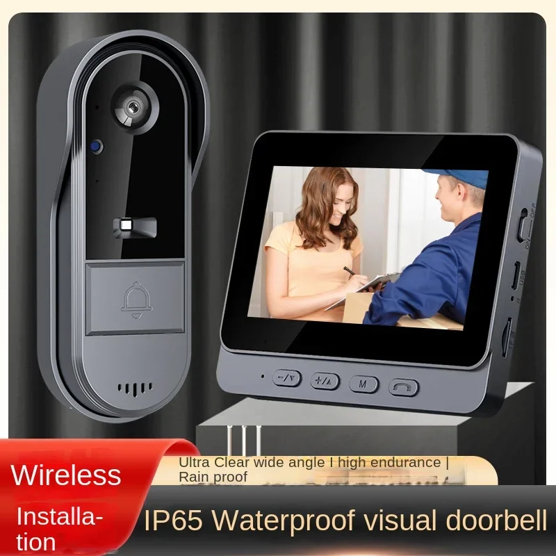 M15  LED night vision wide angle fill light IP65 4.3 inches Display Wireless Visible Doorbell waterproof / two-way intercom