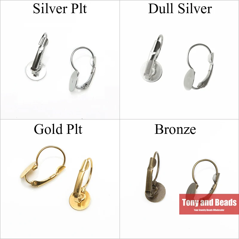 (20Pcs=1Lot ! ) Earring Hooks Lever Back Splitring With Pads Gold Color Silver Color Bronze Plated For Jewelry Making EW6