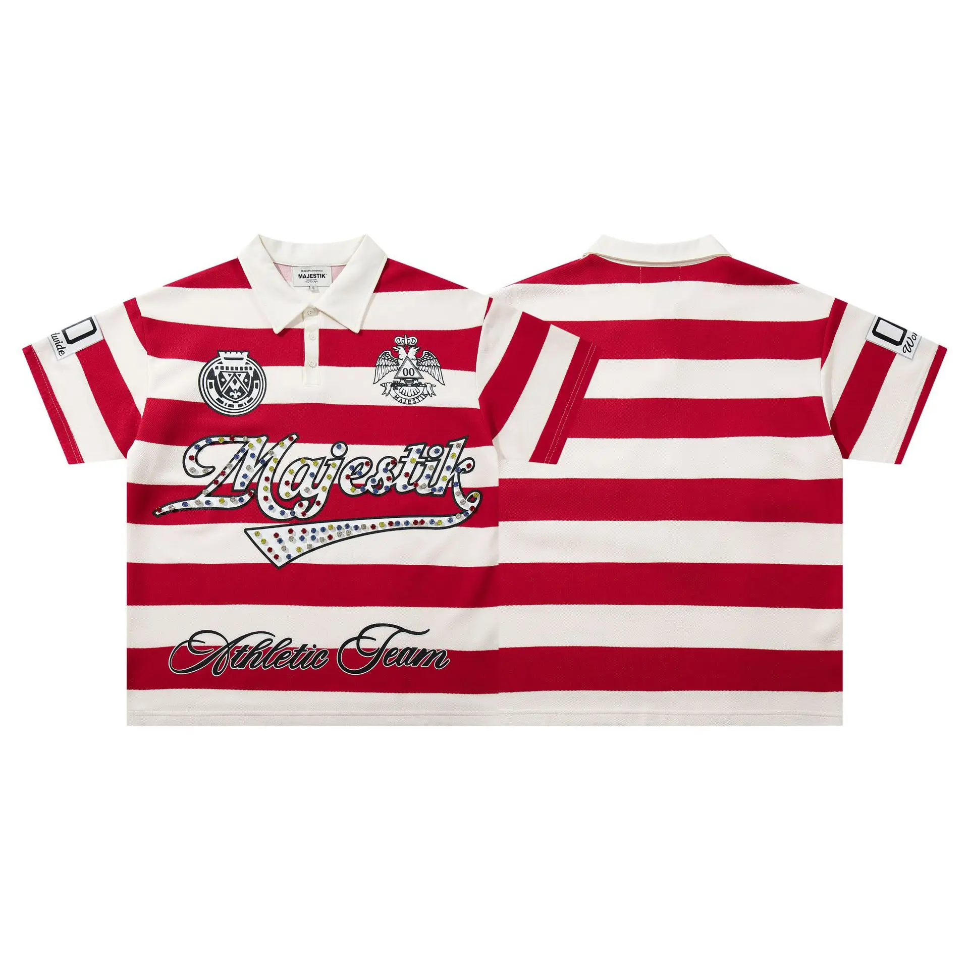 Majestic Retro Graffiti Rhinestone Tiger Print T-Shirt - Trendy Streetwear Loose Short-Sleeved Polo Shirt - Summer