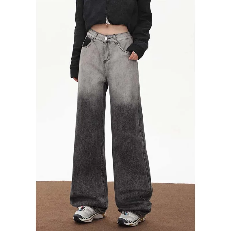 

Vintage Gradient Woman Hip Hop Jeans High Street Fashion High Waist Pants Female Loose Casual Straight Denim Trousers