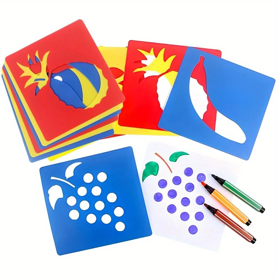 6pcs Plastic Drawing Template Graffiti Assistance Tool DIY Drawing Toys Animal Fruit Pattern Birthday Gift Painting Series JXB