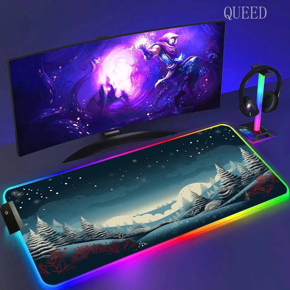 Gaming Cool Mouse Pad with Backlight Mouse Carpet Rgb Mat Non-slip Rubber Mat Mountain Landscape Led Speed Mousepad Gamer Pc Mat