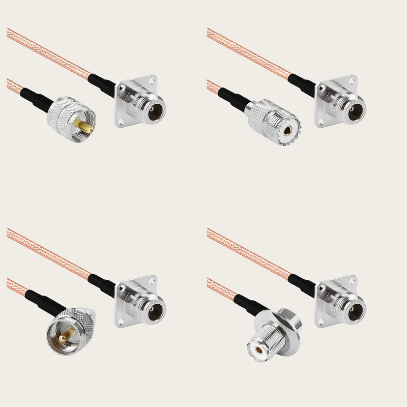 RG142 Cable SO230 PL259 UHF Male to N Female 4-hole flange Connector 50ohm RF Coaxial Pigtail Jumper Cables