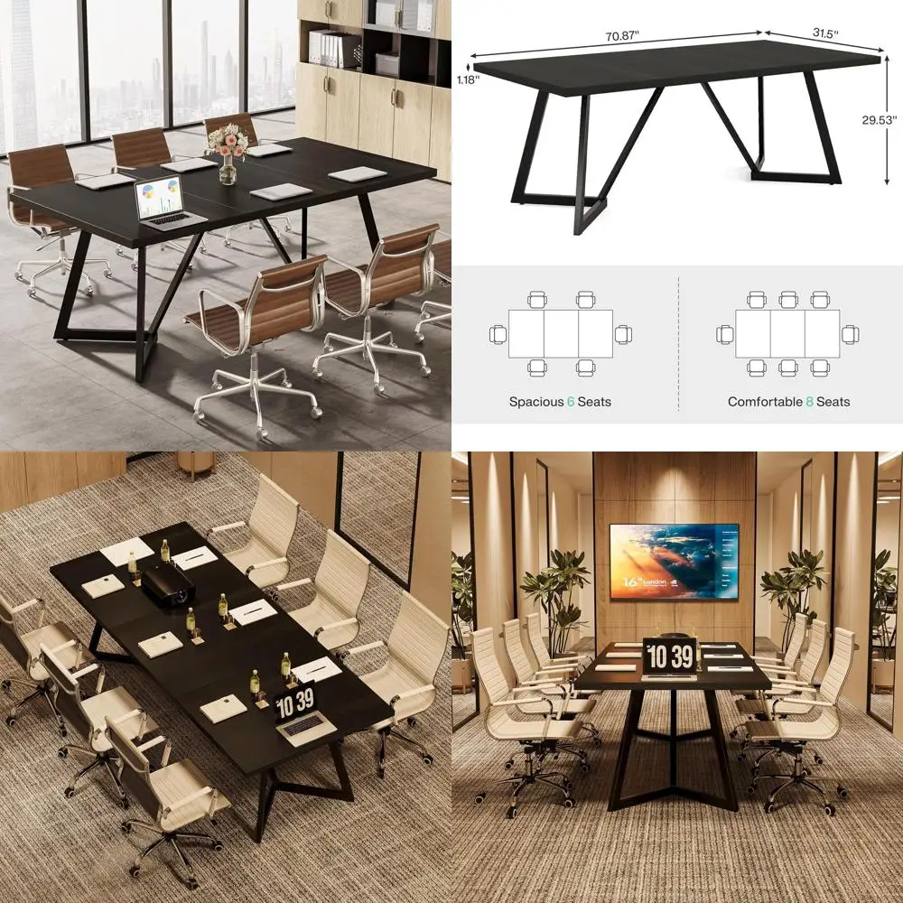 

Large 70.86 Black Metal Framed Boardroom Table for Meetings and Conferences