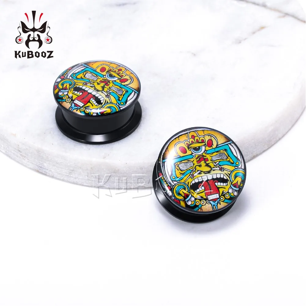 KUBOOZ Cartoon Acrylic Abstract Tiger Ear Piercing Plugs Tunnels Body Jewelry Earring Gauges Stretchers Expanders 6-30mm 2PCS