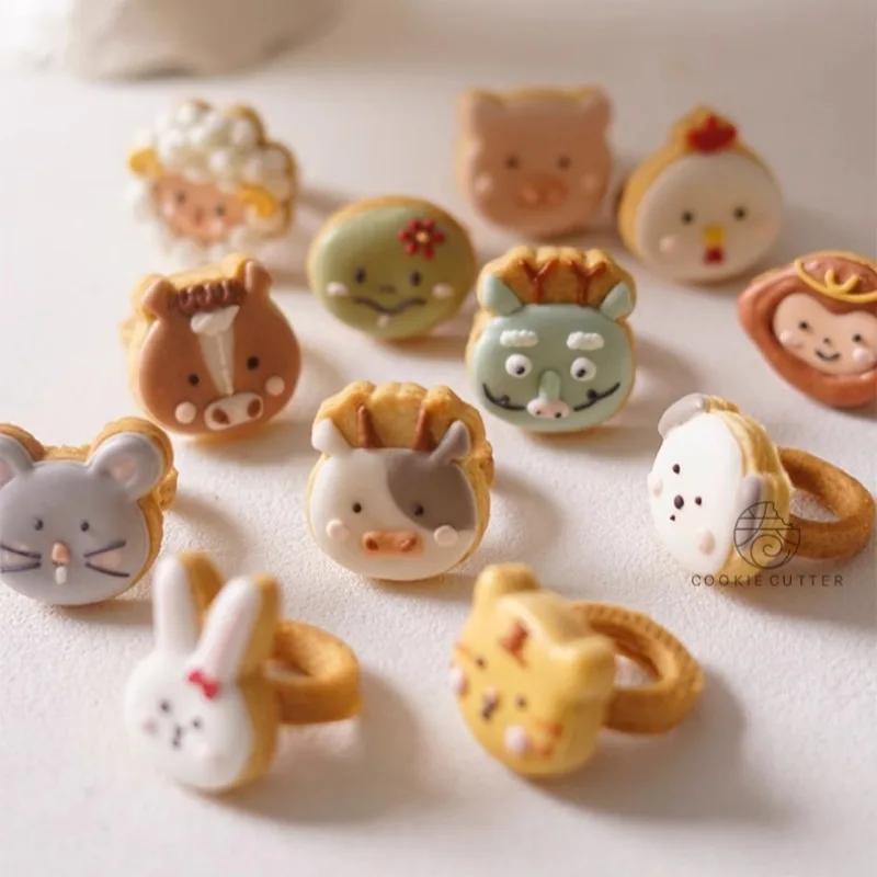 Chinese Zodiac Ring Cookie Cutter Mold Mini Animal Series Cookie Stamp Molds Ring Shaped Cookie Stamp Baking Pastry Bakeware