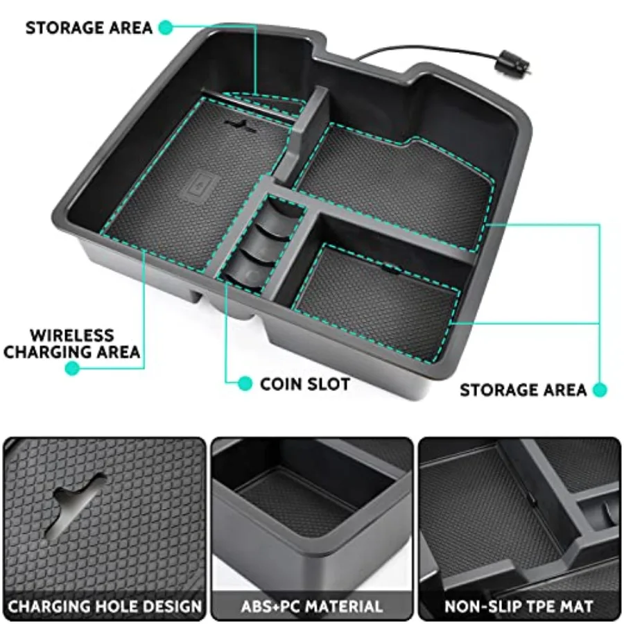 Wireless Charger for 2007-2014 Silverado/Sierra, Center Console Organizer Box for Chevy Silverado Avalanche Suburban Tahoe/GMC