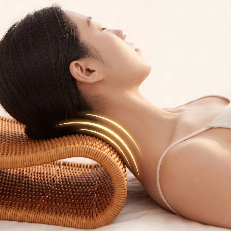 Four season neck protection pillow with hollow out breathable rattan pillow, comfortable and washable elastic hand woven pillow