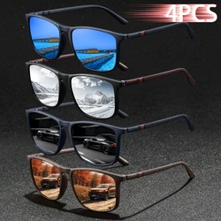 4PCS Fashion Vintage Square Sunglasses Men WomenDriving Man Luxury Brand Designer Sun Glasses Anti-Glare Retro Eyewear