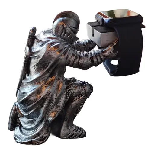 Soporte para reloj, base de carga para Apple Watch, soporte de escritorio de carga de dibujos animados, soporte para reloj inteligente, soporte para estatuilla de guerrero negro