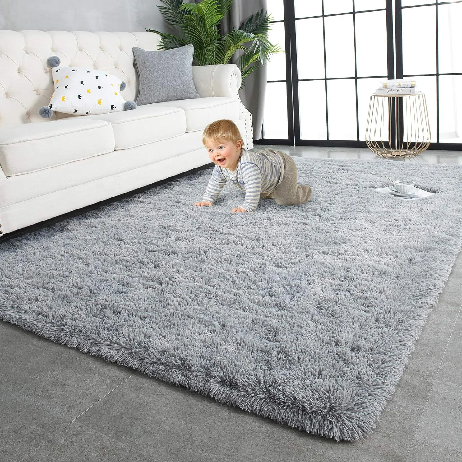 

Modern Area Rug Super Soft Shaggy Fluffy Upgrade Anti-Skid Rectangular Fuzzy Rug for Living Room