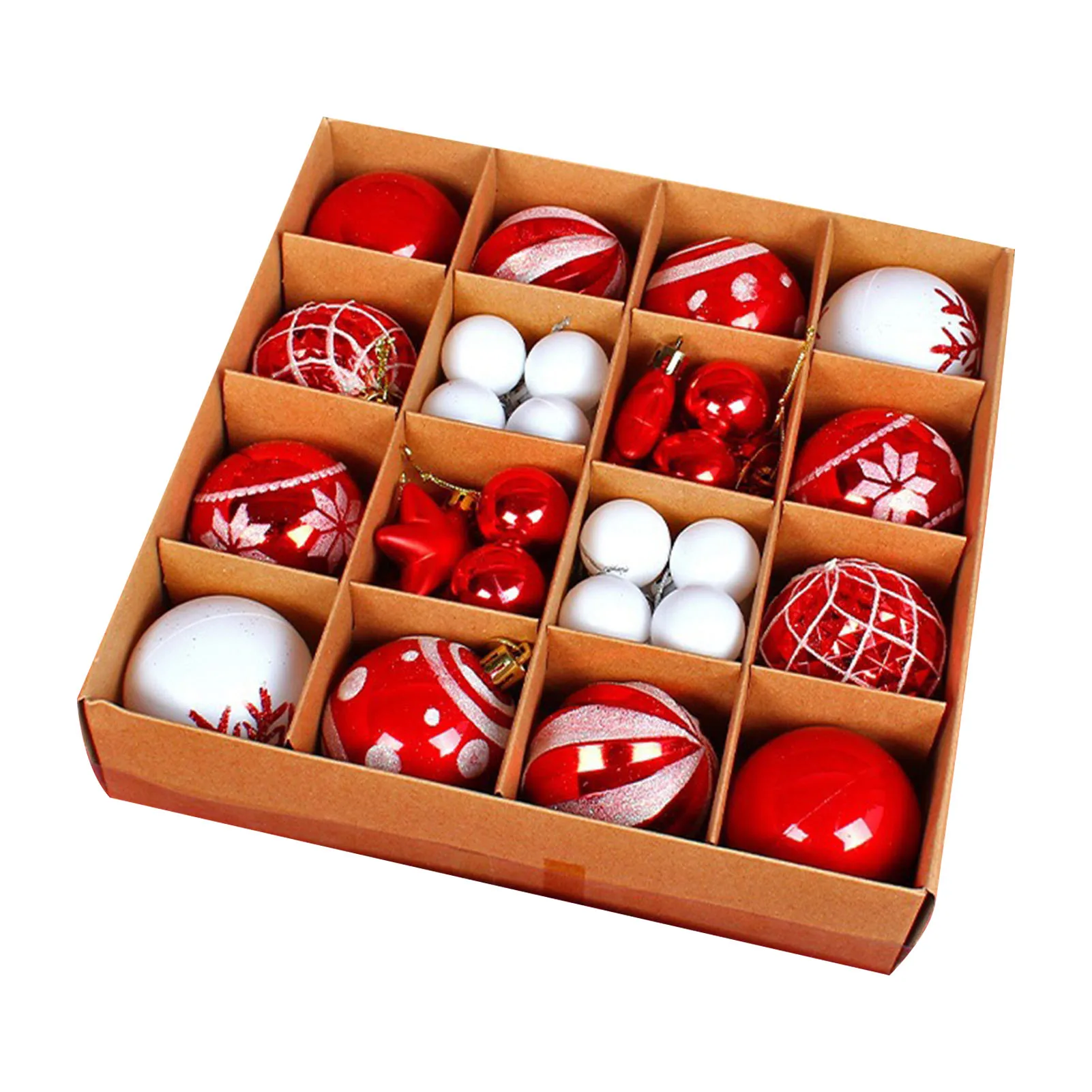 Christmas Tree Decoration Ball Set 42pcs Red and White Christmas Ball Ornaments Xmas Tree Pendant for Wedding Xmas Party Decor