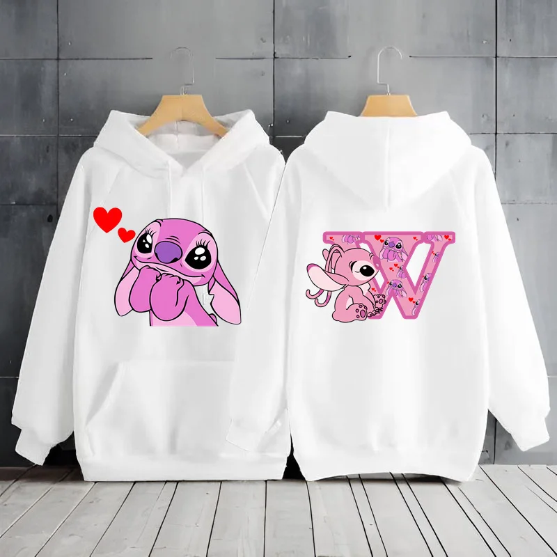 Kawaii Stitch 26. angielskie litery bluza z kapturem z długim rękawem Y2k ubrania anioł bluzy odzież damska bluza z kapturem bluzy damskie bluza z kapturem