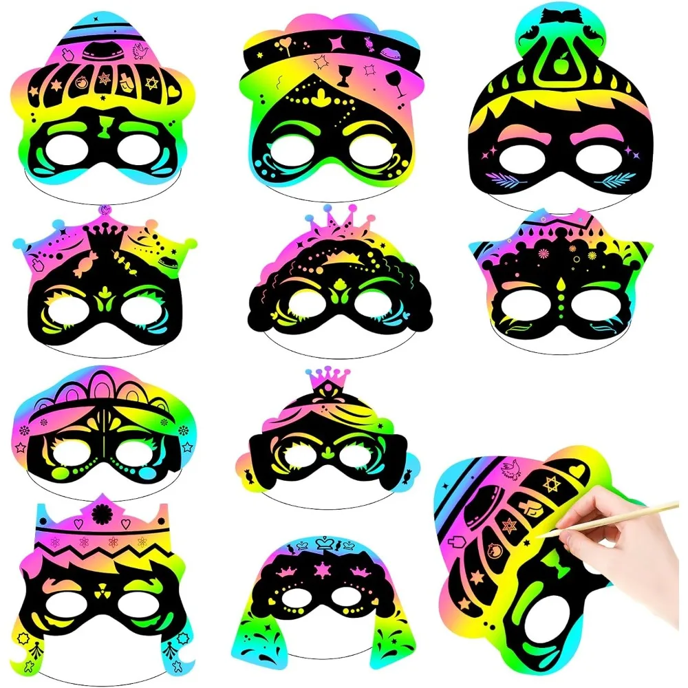 

Deekin 60 шт. Подарочный набор скретч-масок Purim Story для цветных скретч-вечеринок, сувениры для вечеринки, сделай сам, художественная маска, набор для рукоделия для еврейской праздничной части