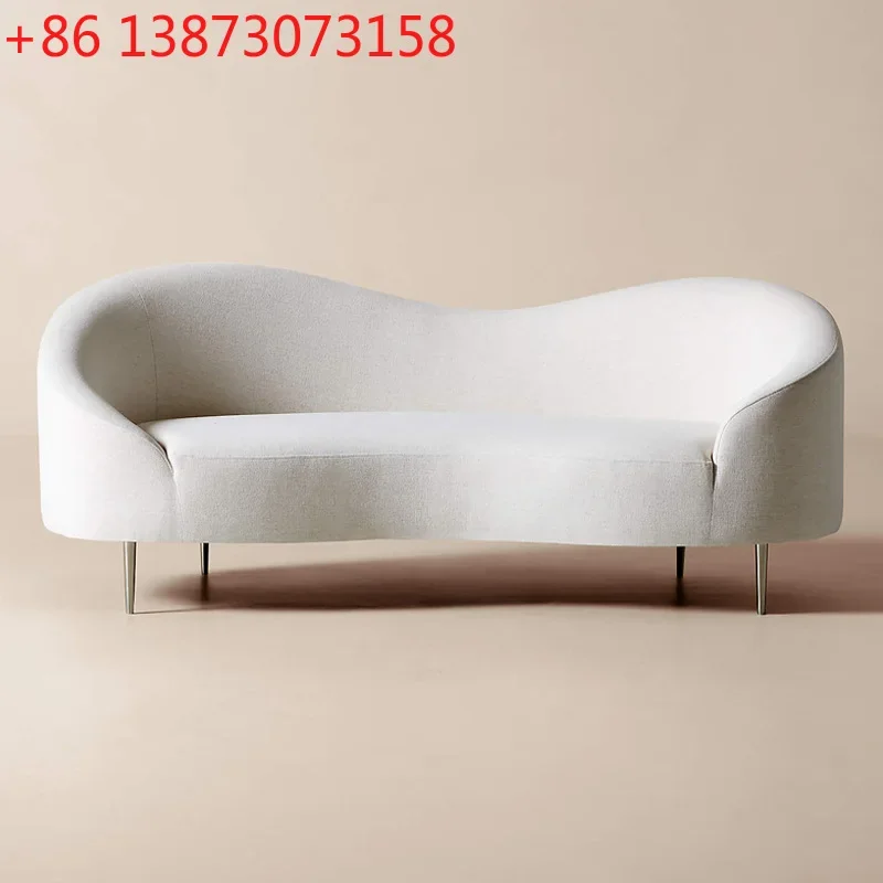 Nordic light luxury fabric curved three-person sofa vintage designer creative special-shaped hotel beauty salon curved sofa