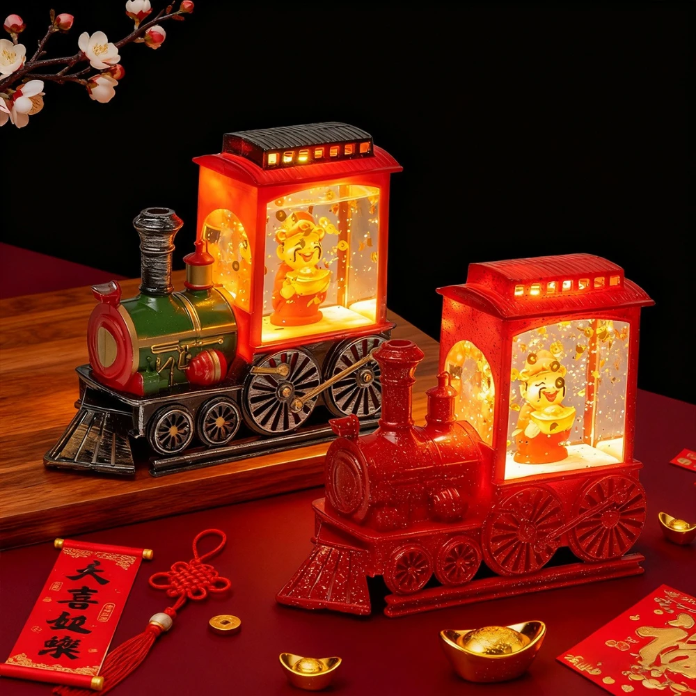 Spring Festival Wealth God Decor Lamp Night Light Table National Trend Wealth-attracting Train Model Water-filled Wind Lantern