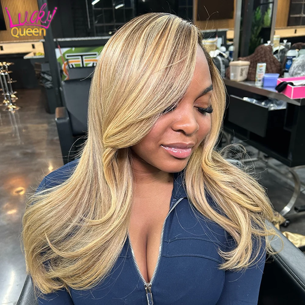 Highlight Blond Balayage 16A Real Human Hair Glueless Wig 13x6 13x4 HD Lace Front Human Hair Wig For Women Pre Plucked Body Wave