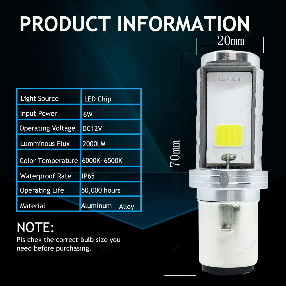 1pcs 12000LM BA20D Headlight Bulb H6 LED  Light Hi-Lo Beam Light Lamp Bulb  Motorcycle Auxiliary Lights Led Headlight 6500K 12V image 4