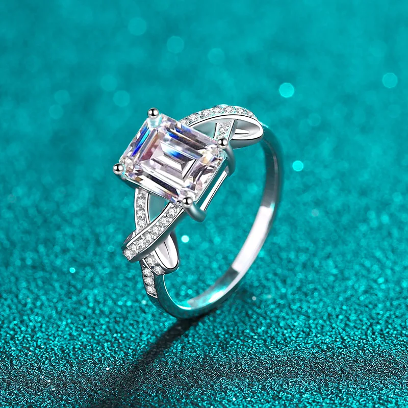 Jewelry Custom Lab Grown Diamond Luxury 3CT Emerald Cut Moissanite Ring 925 Sterling Silver Eternity Classic Solitaire Ring