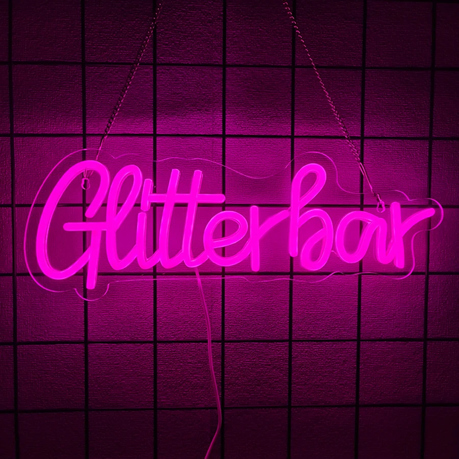 Glitter Bar Neon Sign For Wall Decor,Led Neon Light For Man Cave,Pub,Club,Best Gifts For Husband,Birthday,Christmas,USB Powered