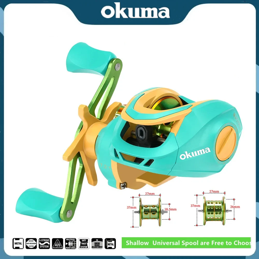 OKUMA High Speed Baitcasting Reel Casting Fishing Reel 8KG Max Drag Carp Fishing Tackle Metal Water Drop Wheel