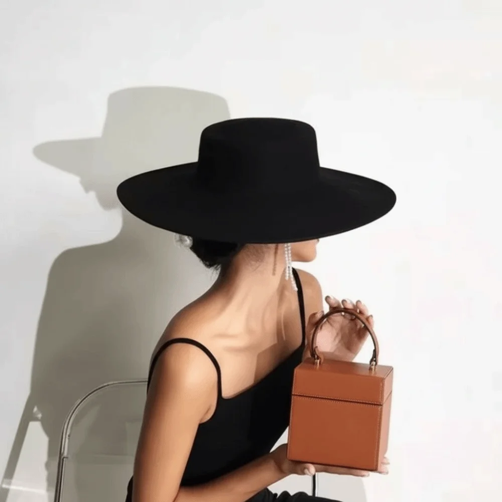 Church Elegant Women Flatcap French Hepburn Style Wide Brim Felt Hat Dame Hat Retro Flat-top Cap Women