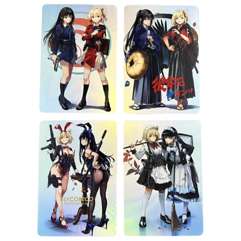 

4Pcs/set Acg Girls Cards Lycoris Recoil Refraction Color Flash Self Made Anime Game Characters Diy Collection Card