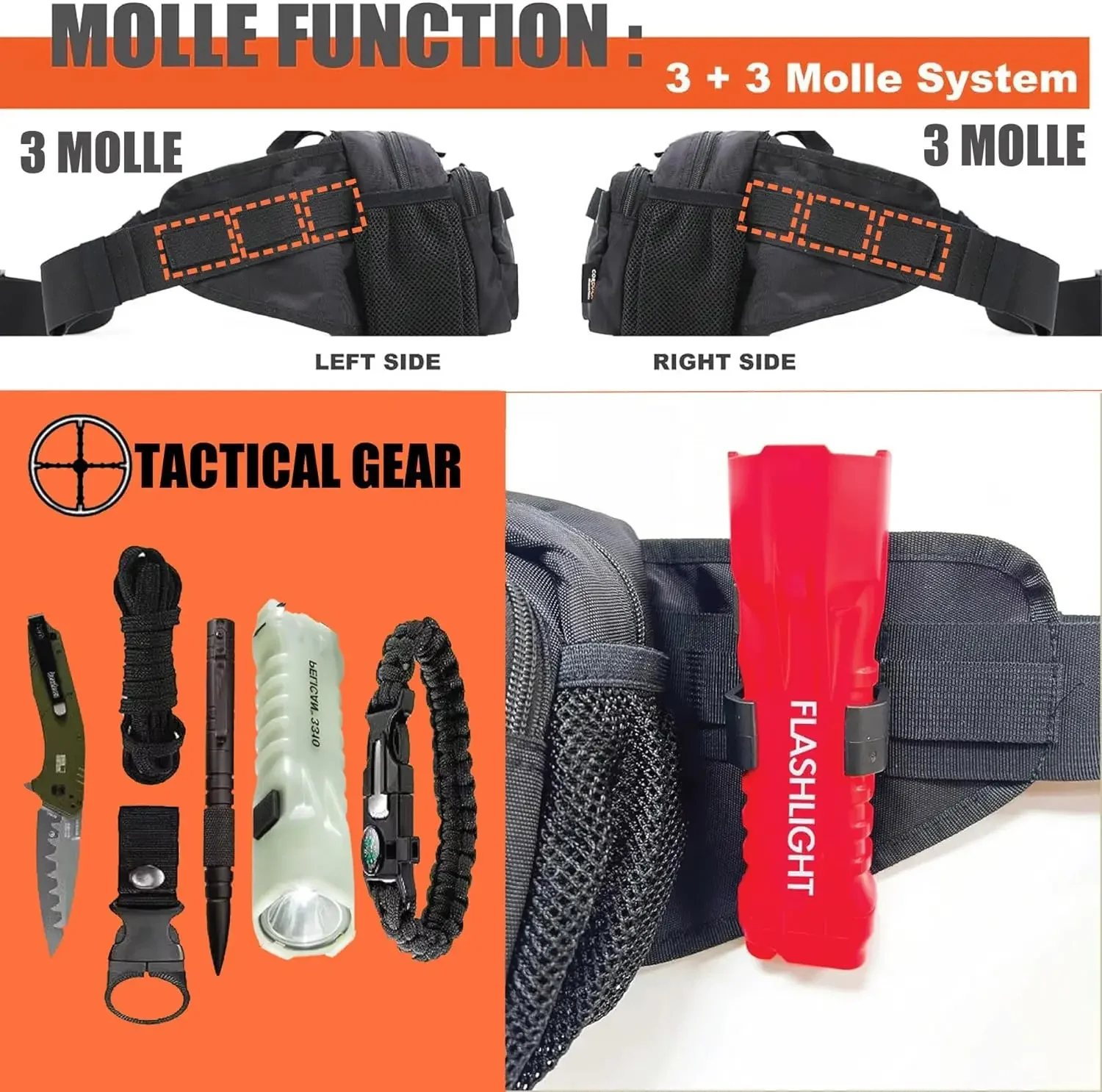 حزمة فاني تكتيكية خشنة بما فيه الكفاية للرجال، حقائب خصر عصرية عبر الجسم مع نظام مولي مقاومة للعواصف